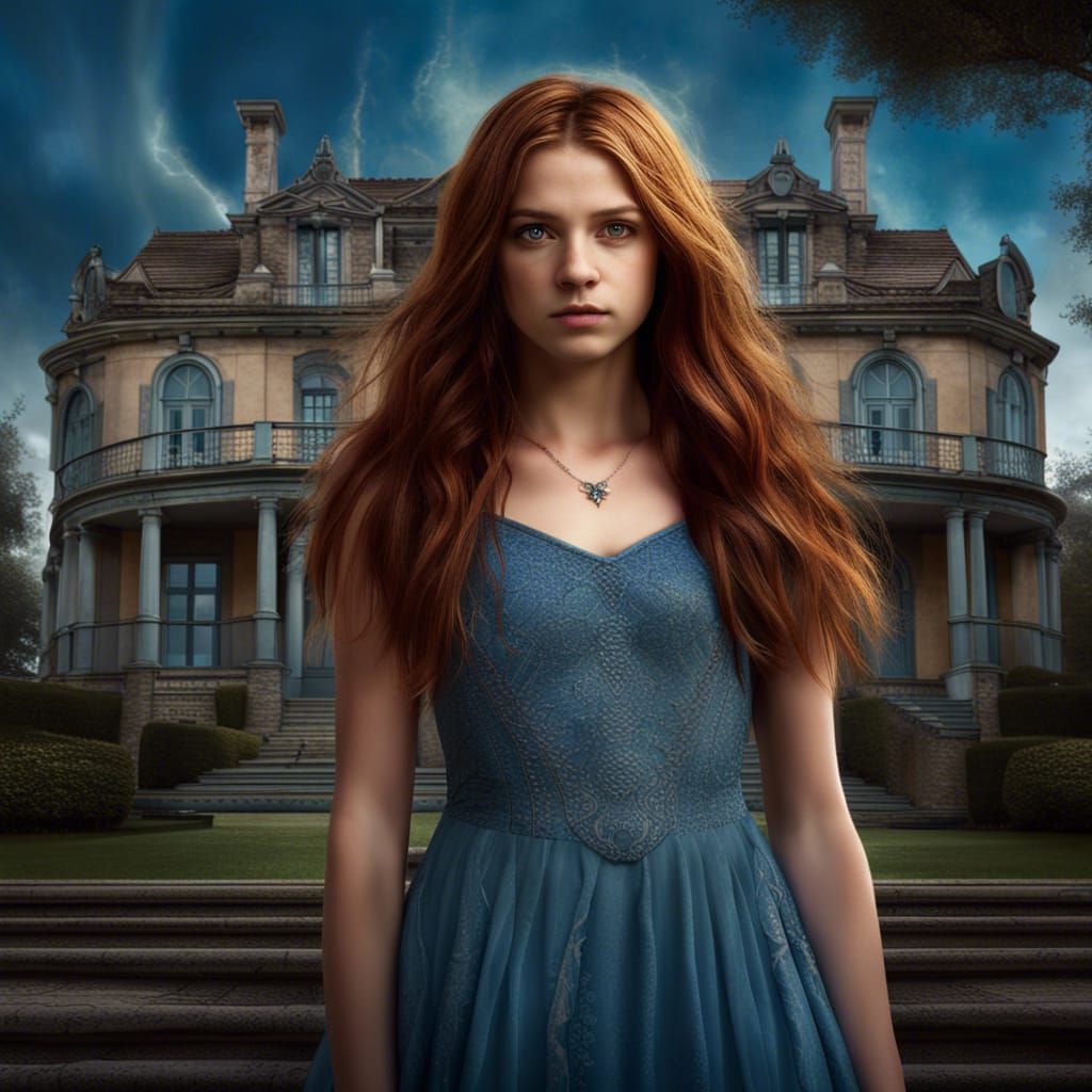 Auburn-haired Girl with Determined Expression