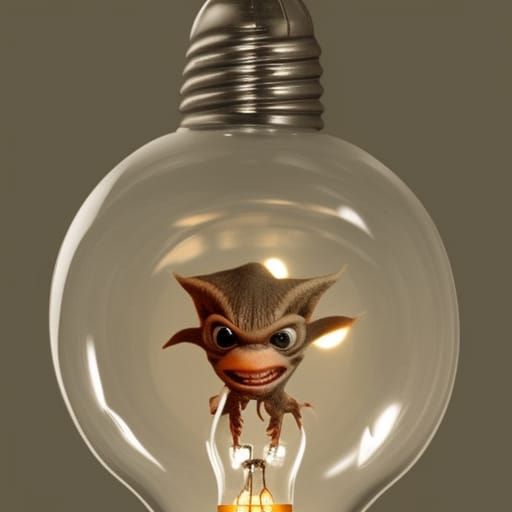 Gremlin in a Lightbulb: A Whimsical Digital Illustration