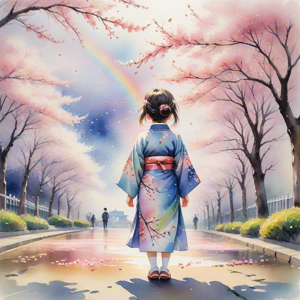 Whimsical Cherry Blossom Scene in Yokohama