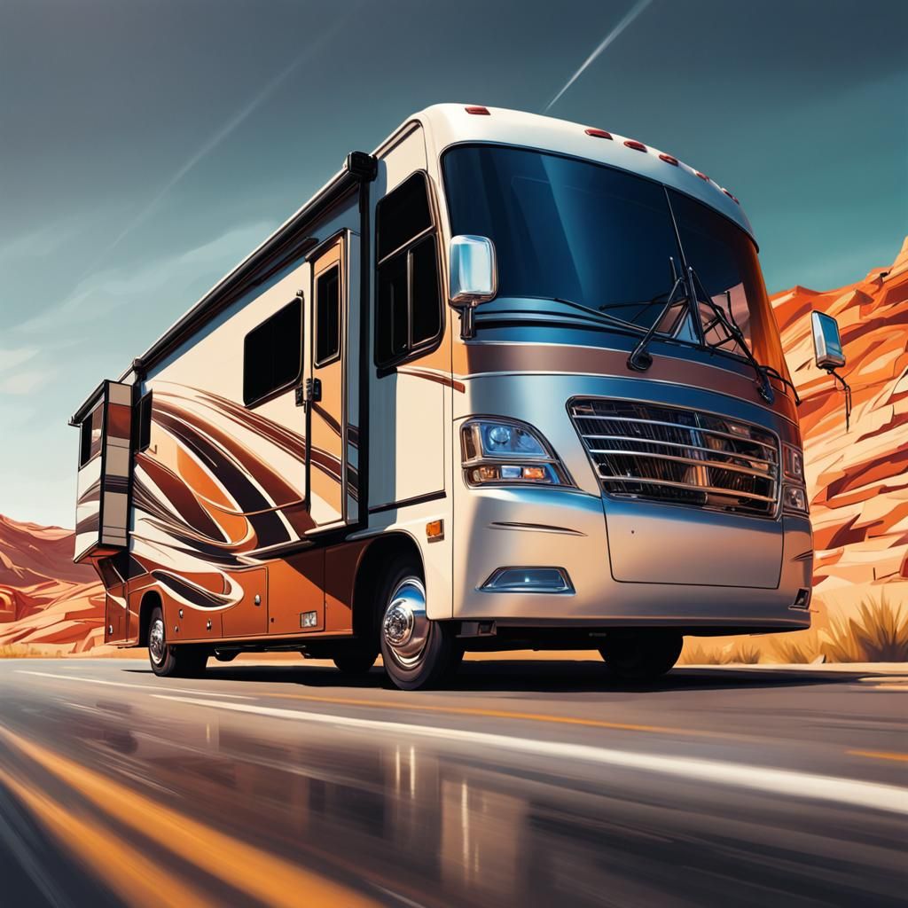 RV on the Road in Splash Art Style
