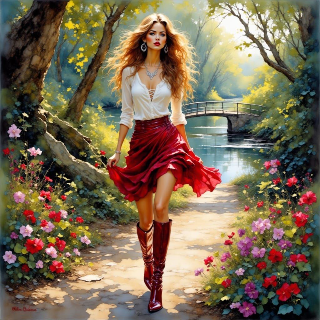 Ethereal Fantasy Romance: Woman on Fairytale Road