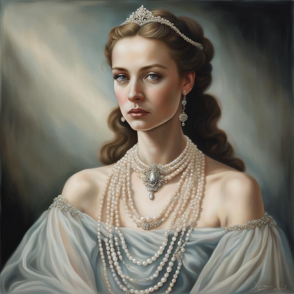 Hyperrealistic Portrait of Woman in Ethereal Gown