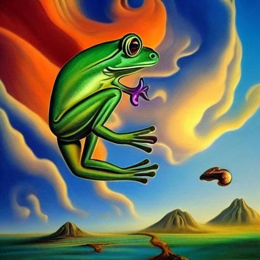 Frog's Lunar Leap: A Surrealist Journey to Earth
