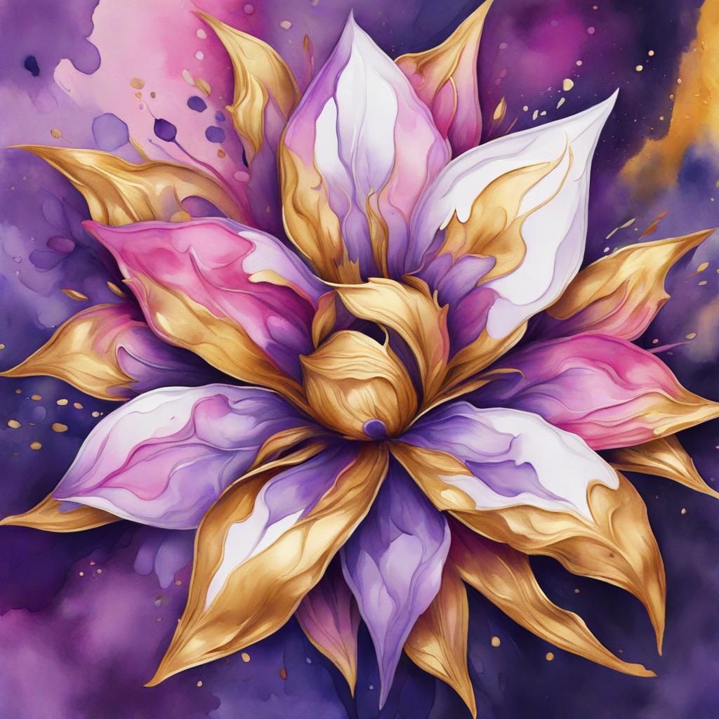 Fauvist Abstract of Gold Flower in Watercolour