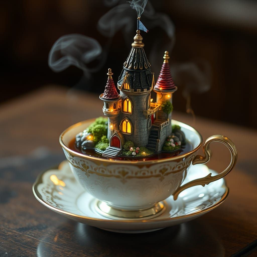 Enchanted Miniature Castle Floating in Teacup