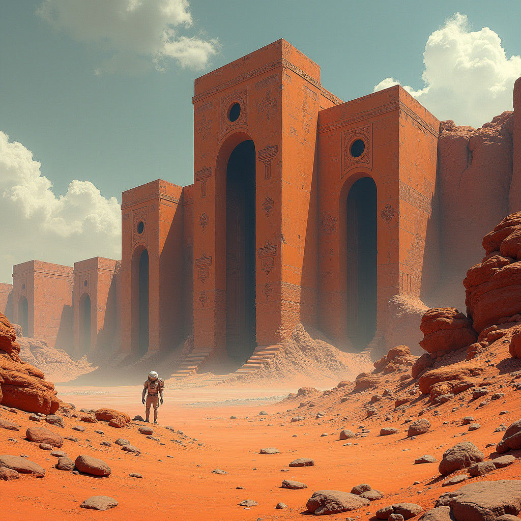 Monumental Human Structures on Mars in Retro-Futuristic Styl...