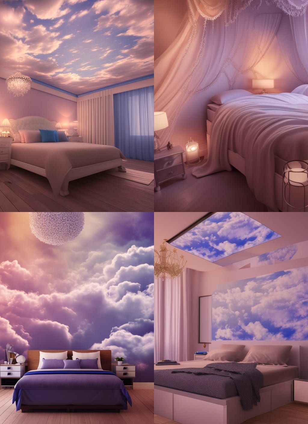 Fantasy Bedroom in Heaven with Clouds