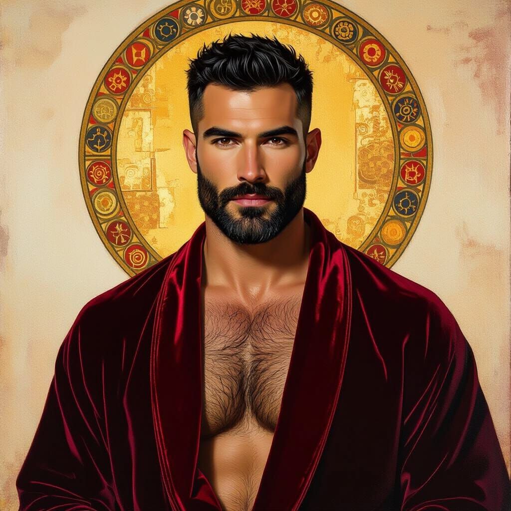 Man in Red Velvet Robe in Impressionist Portrait