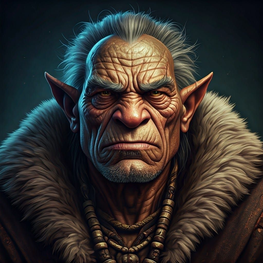Elderly Orc Shaman in Moody, Earthy Tones