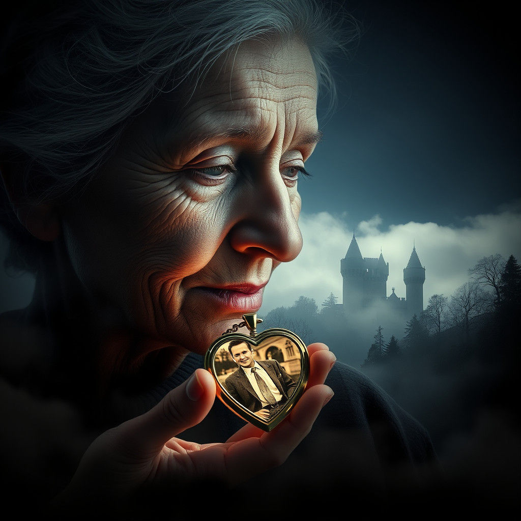 Double Exposure Portrait: Woman, Locket, Misty Forest