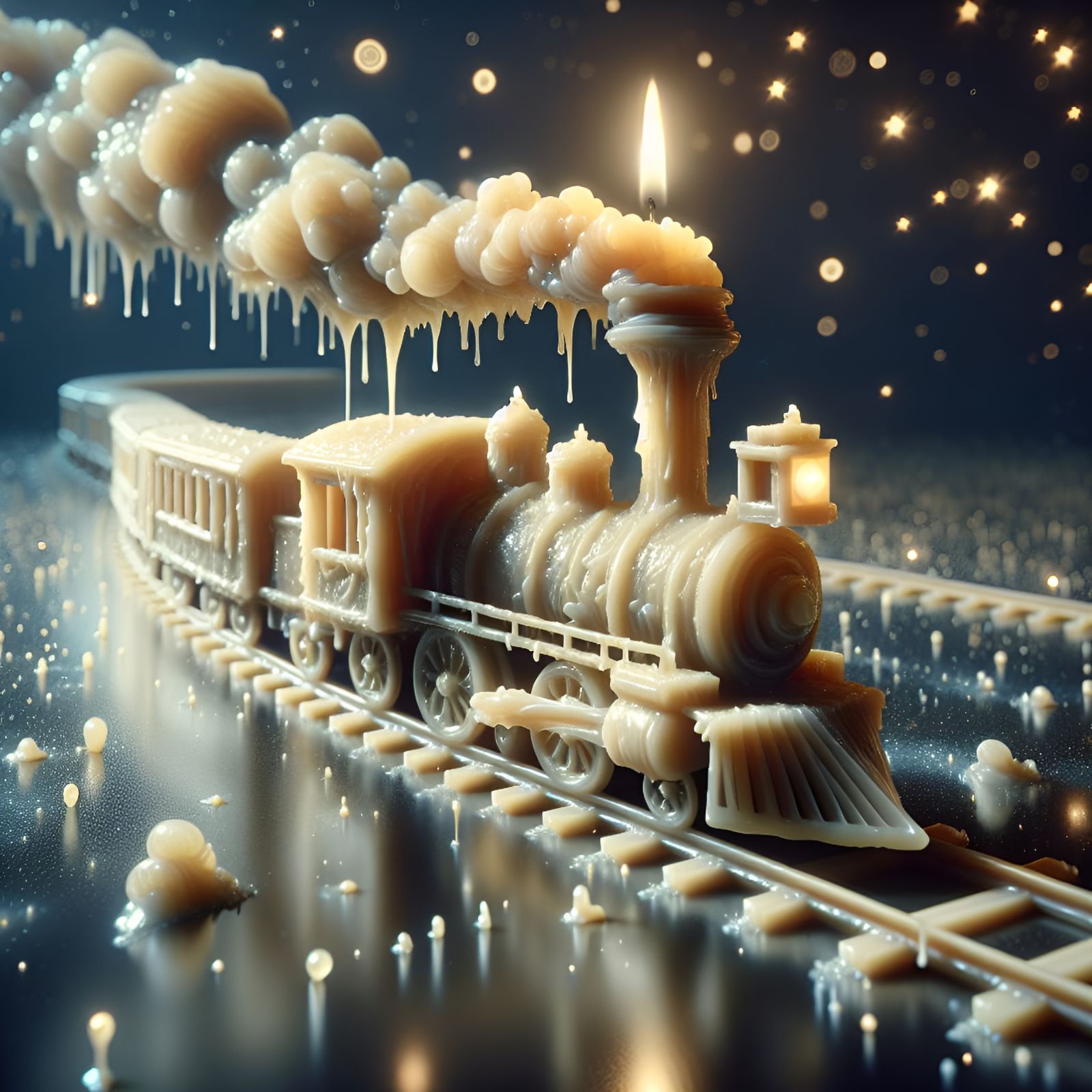 Melting Wax Train with Candle Steam Trail