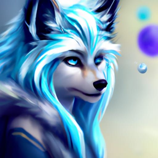 Futuristic Wolf Girl with Blue Hair in 8k