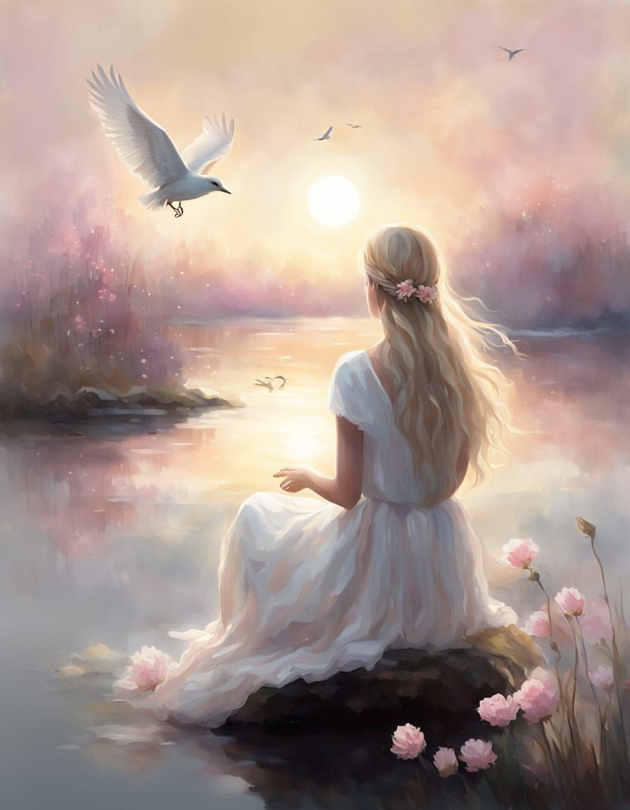 Ethereal Beauty on a Sunset Lake Dock