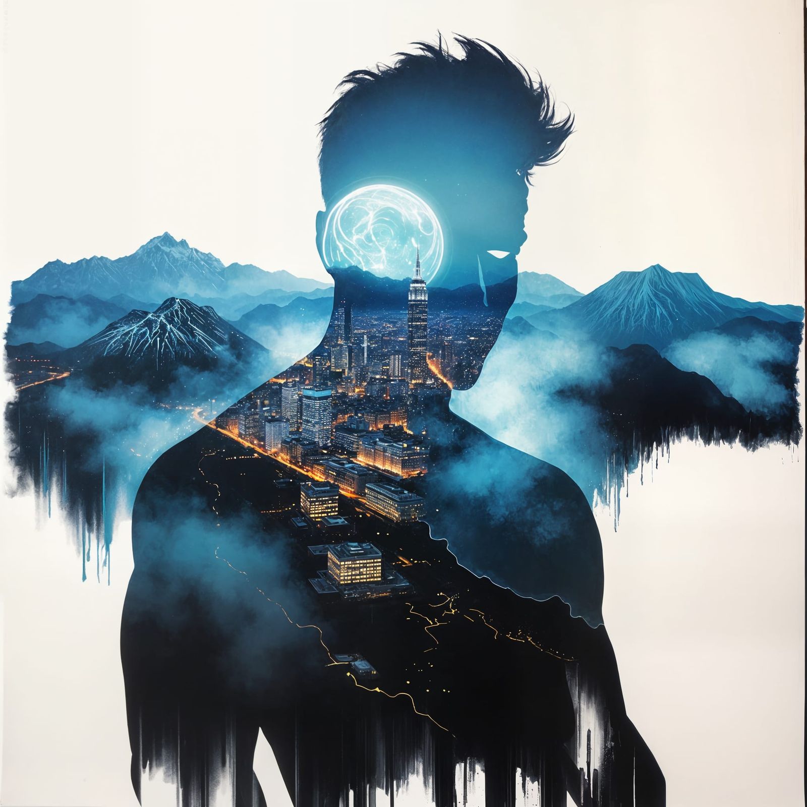 Neon City God in Impasto Style