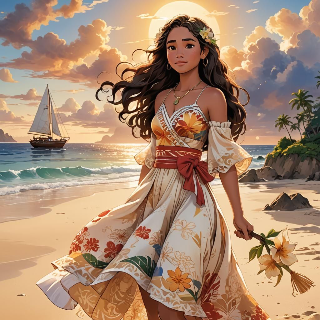 Moana on a Tropical Beach: Anime Key Visual