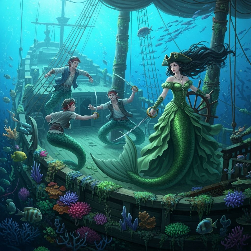 Underwater Galleon Scene with Mermaids in Dreamlike Style