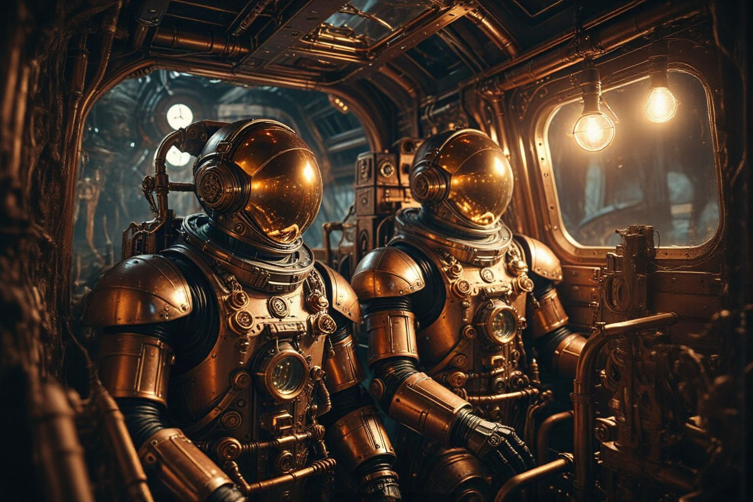 Steampunk Astronauts in Victorian-Era Lunar Lander Bridge