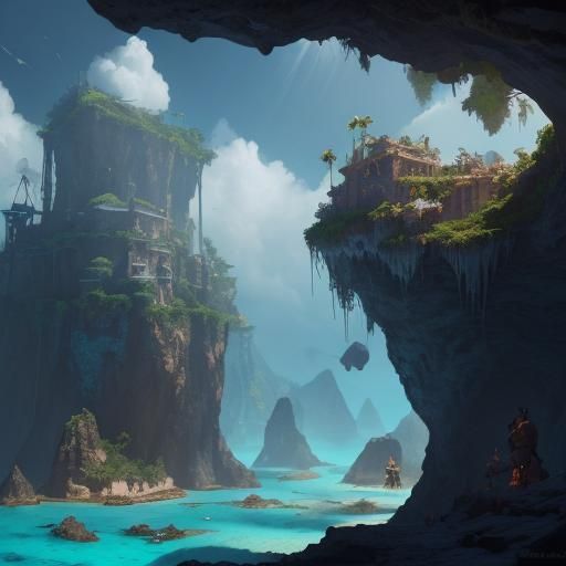 Caribbean Pirates Discover Atlantis Cave in Matte Painting S...