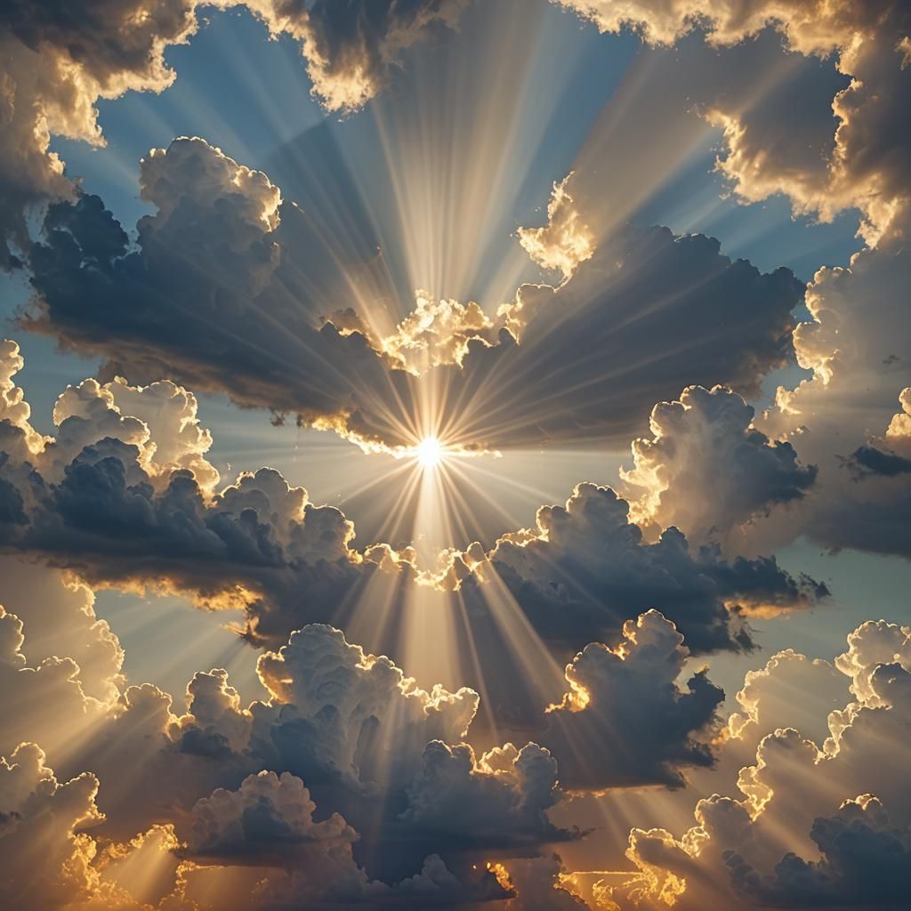 Angels in Clouds with God Rays at Sunrise