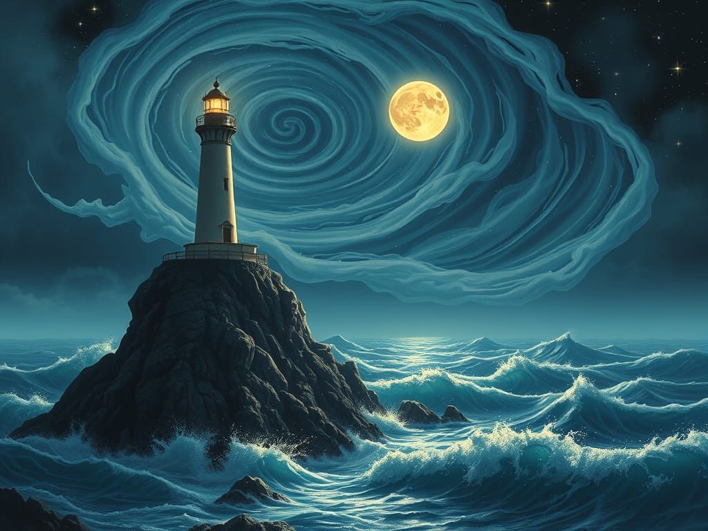 Dramatic Lighthouse Silhouette Against Starry Sky