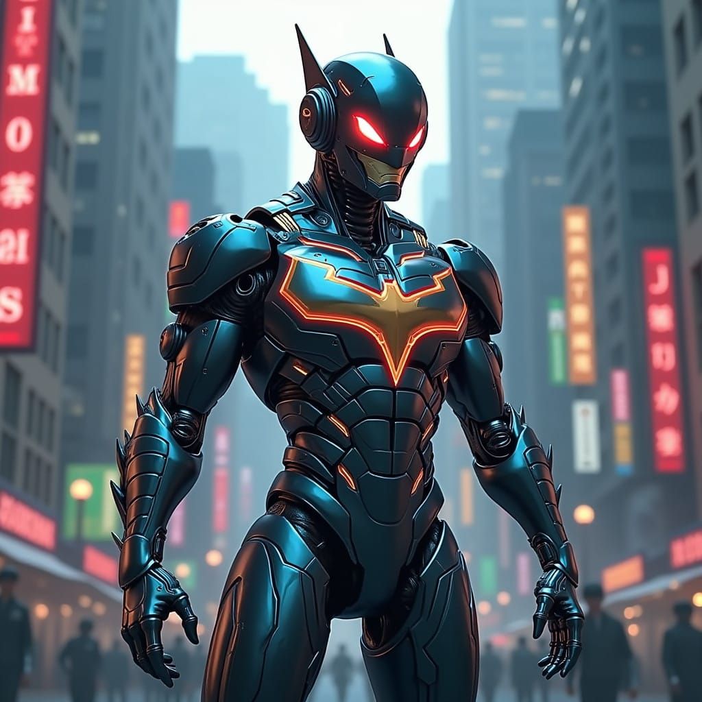 Cyberpunk Batman in Sleek Black Steel Armor