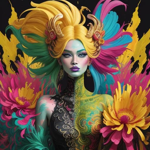 Dragon Peacock Woman in Abstract Expressionism Style