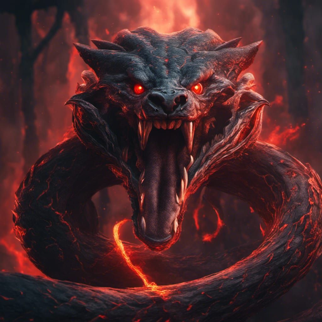 Wolf-Headed Snake in Detailed Matte Painting