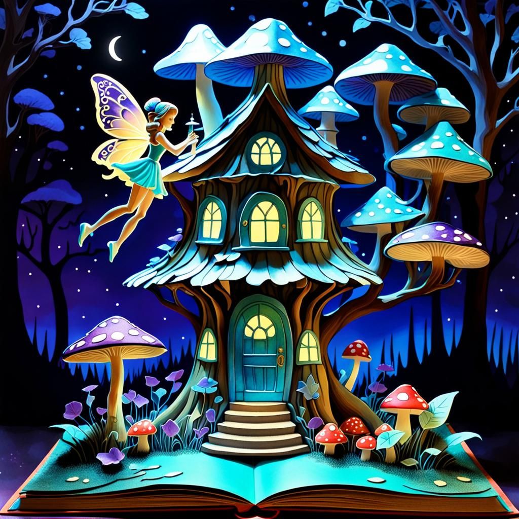 Art Nouveau Fairy's Magical Mushroom Treehouse