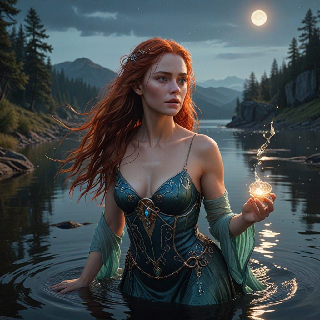 Moonlit Sorceress in Primeval Waters