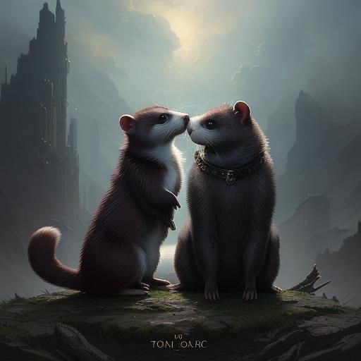 Dramatic Staredown: Ferret and Human in Digital Art