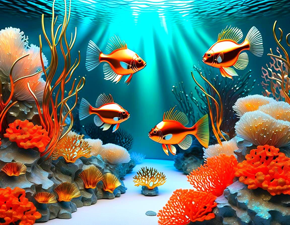 Coral Reef In Cooper, Aluminum And Silver Metal Foil