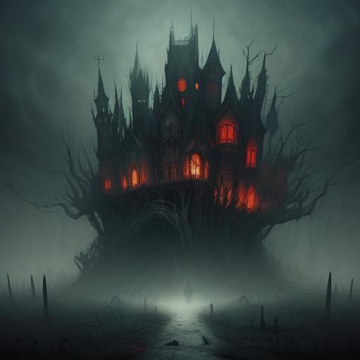 Grotesque Carnival in Haunted Town: Dark Fantasy Art