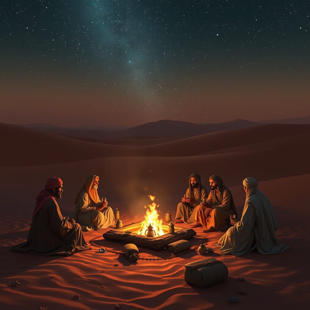 Sahara Oasis: Bedouin Campfire Under the Stars