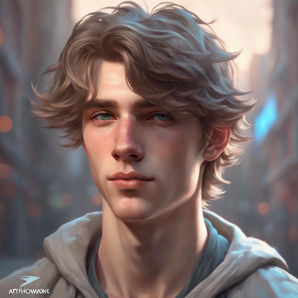 Detailed Portrait of Pale Teenager in Art Nouveau Style