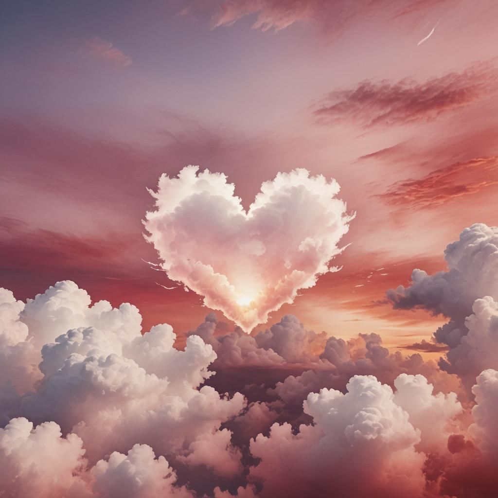 Heart Cloud in Red Ombre Sky as Pastel Art
