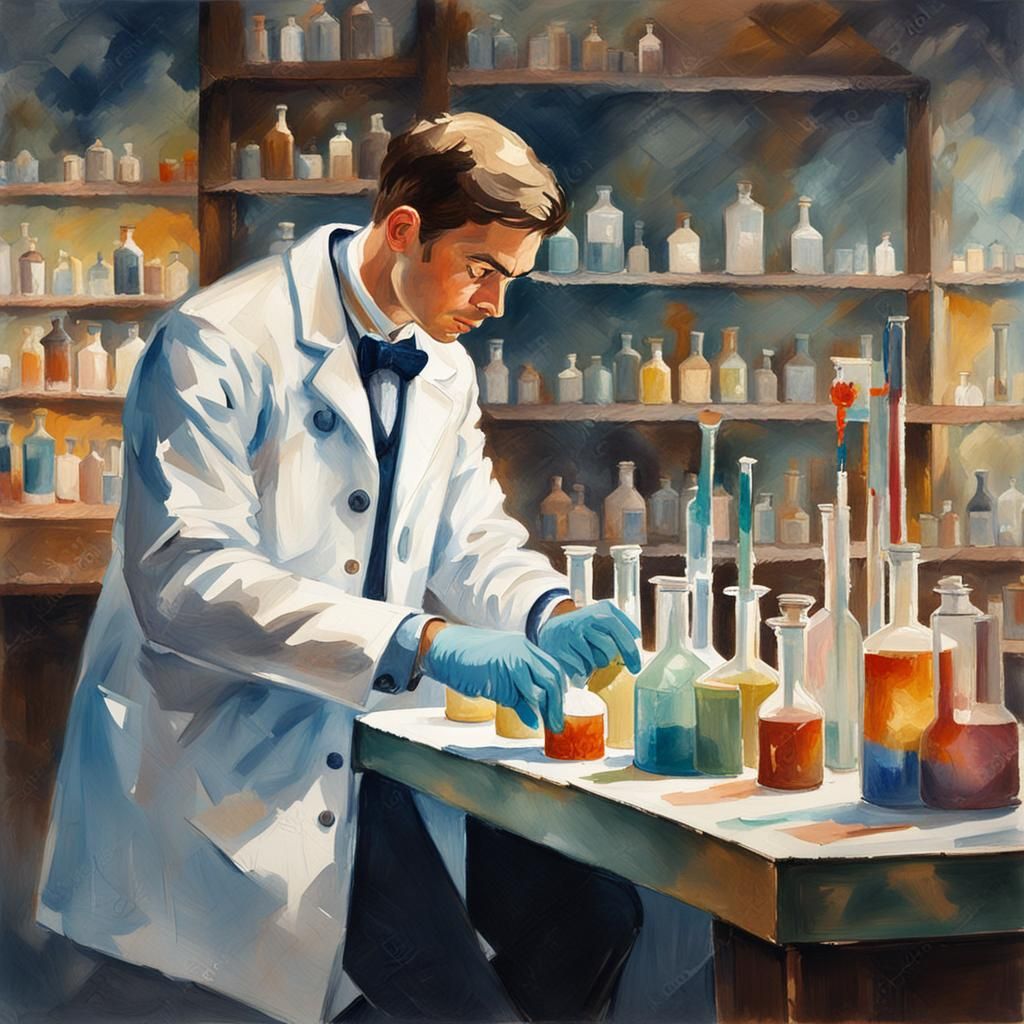 Young Scientist's Experiment in Gouache Watercolor Style
