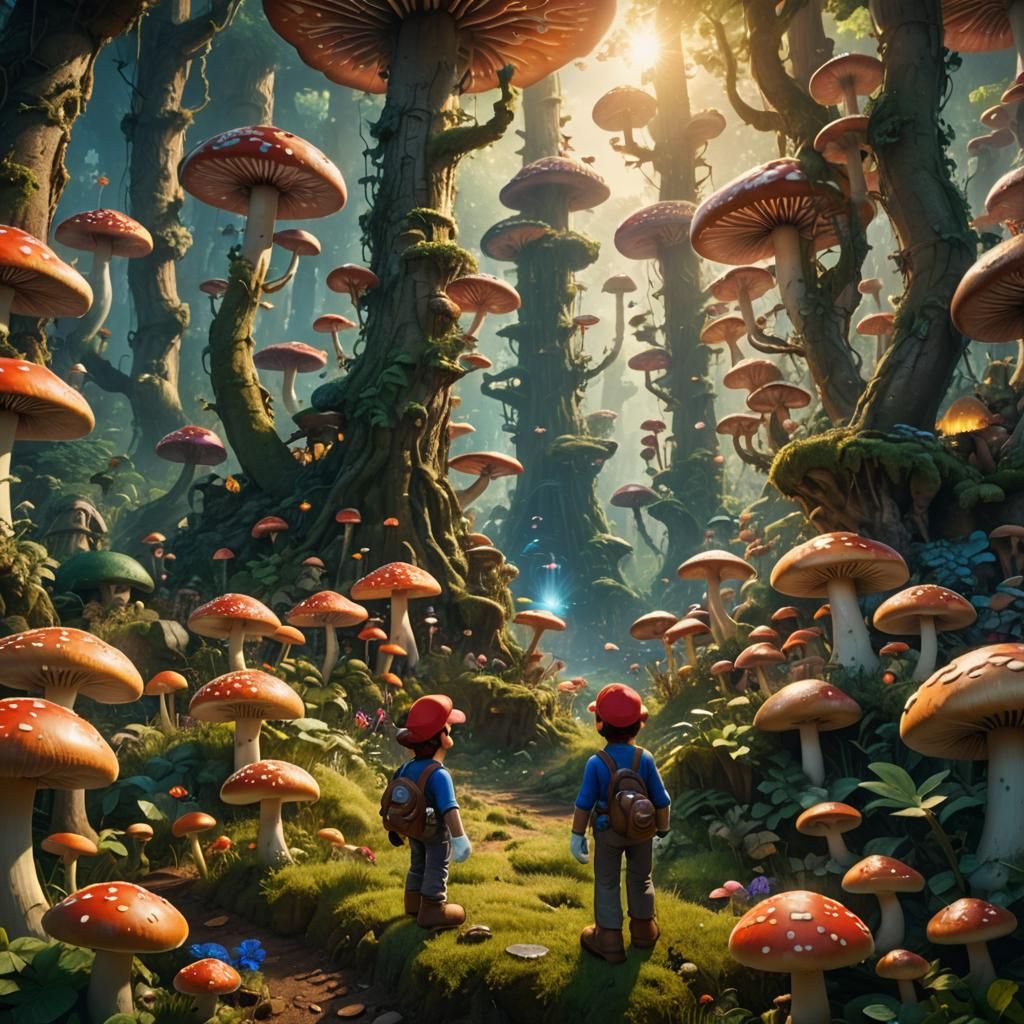 Mario in Lush Mushroom Kingdom Forest