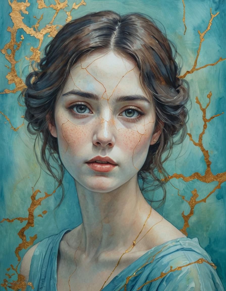 Ephemeral Seascape Portrait in Gouache Style