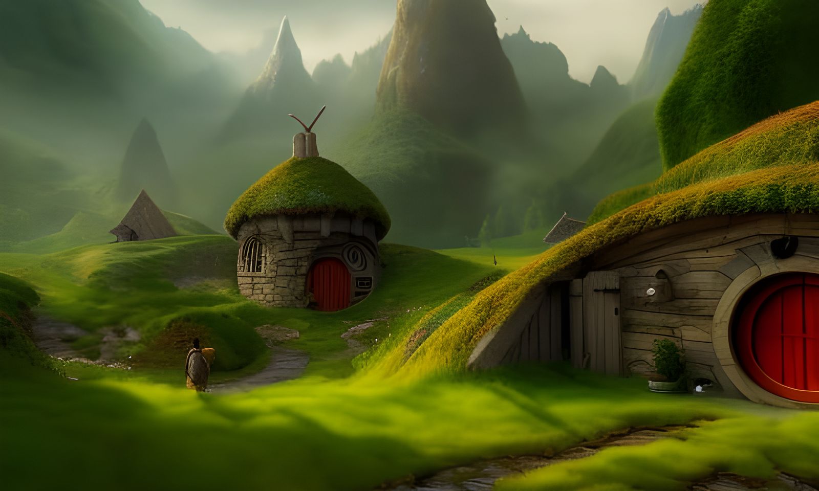 Enchanting Hobbit Village in Green Landscape