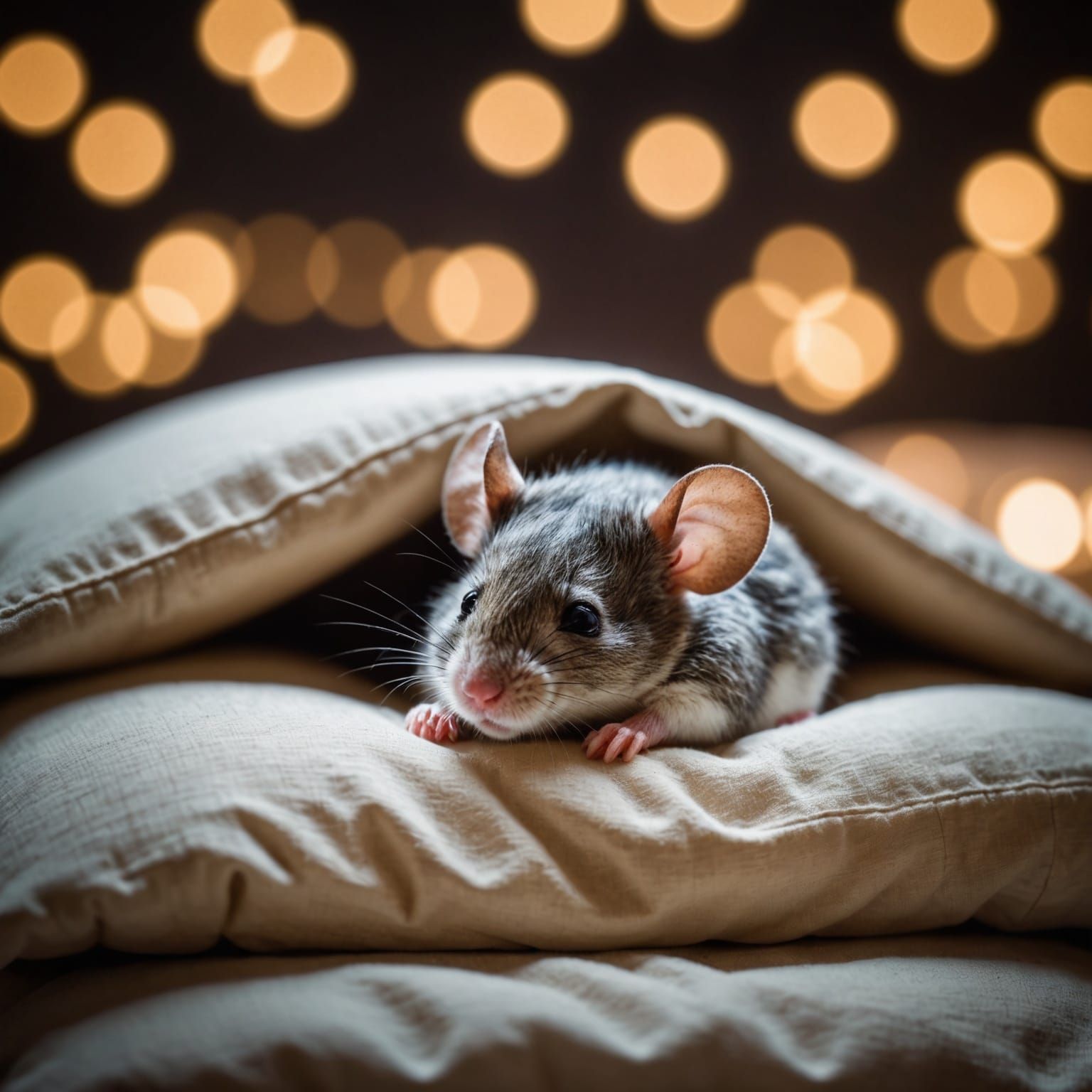 Cute Miniature Mouse Sleeping Peacefully at Night