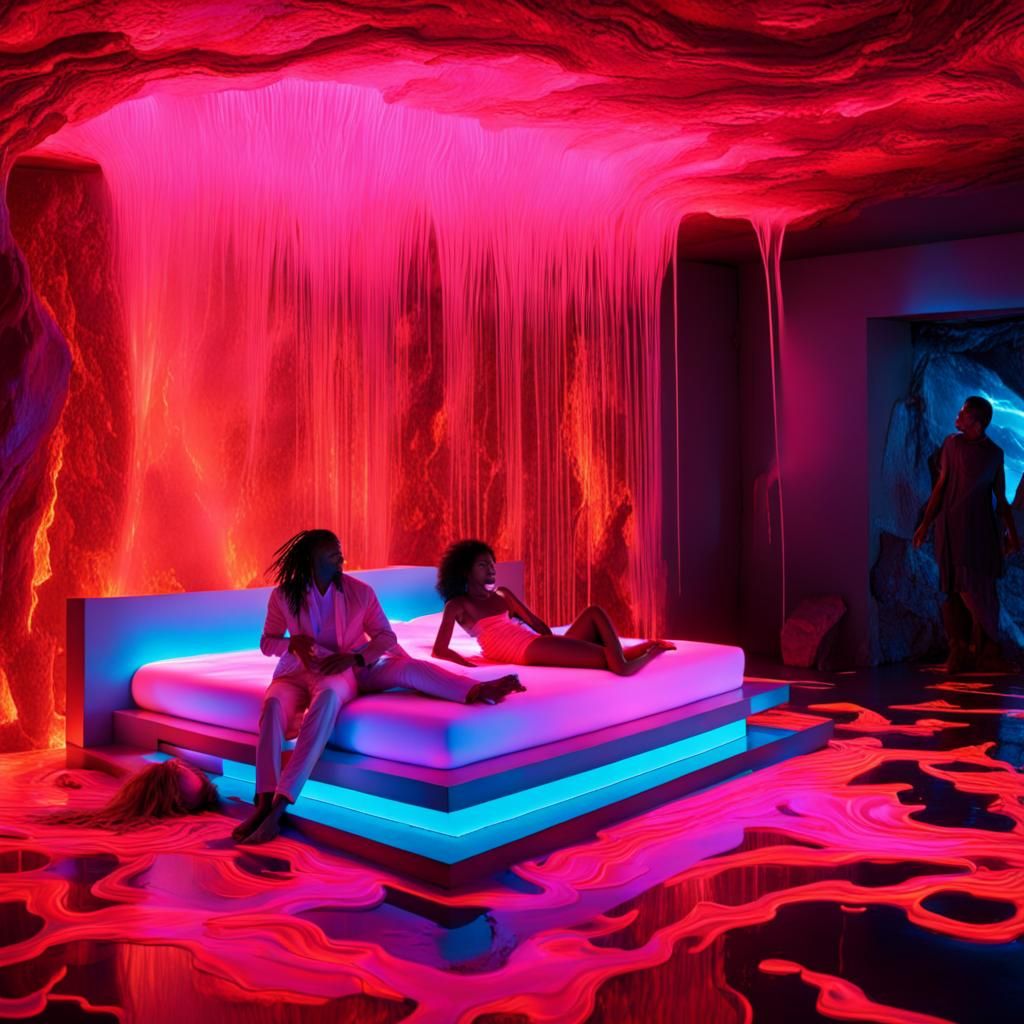 Cyberpunk Hotel Room with Lava Floor