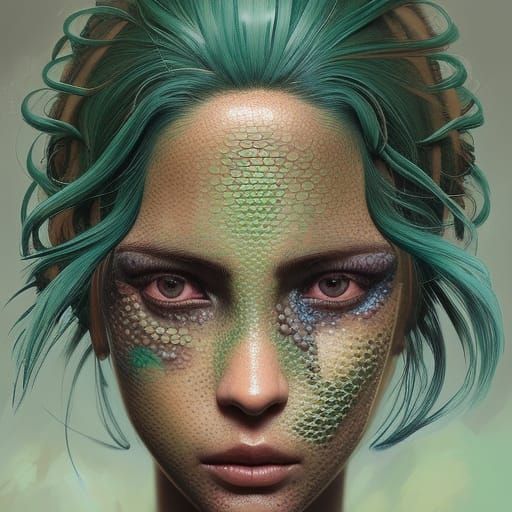 Anime Girl Portrait with Lizard Scale Skin
