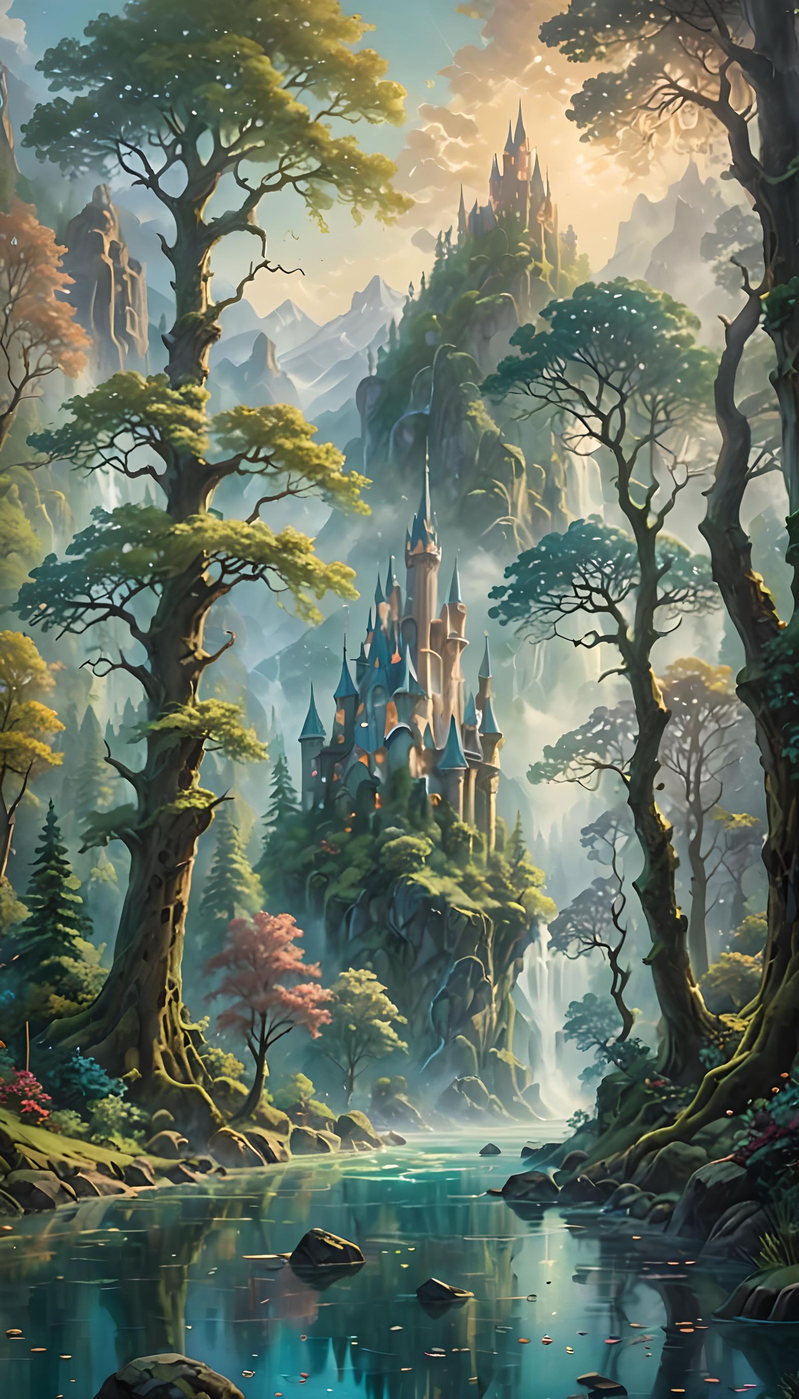 Underwater Forest with Sky Towers, Ethereal Fantasy