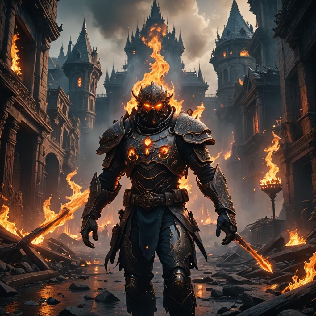 Fantasy Fire Person in Deep Color, Detailed Art