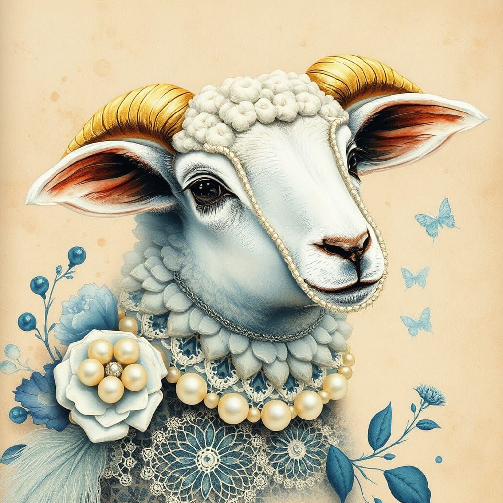 Whimsical Lamb in French Flower Market Collage