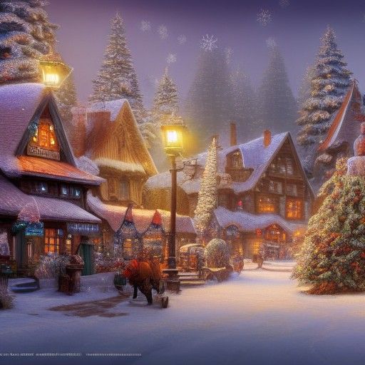 Winter Wonderland Village in Kinkade Style