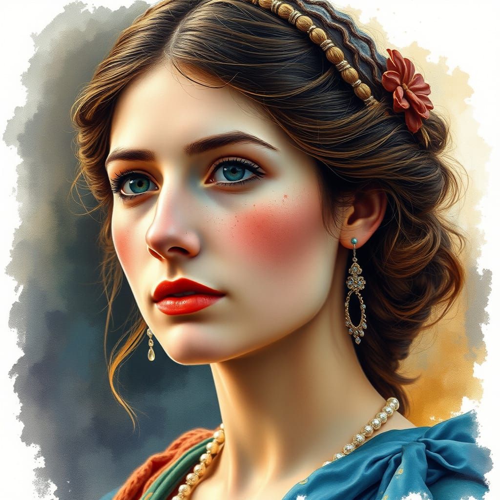 A portrait of a young beautiful Roman woman, Rome City in 19...