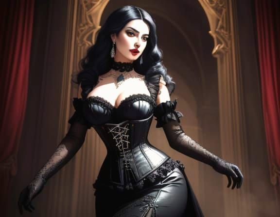 Neo-Gothic Woman in Corset, Oil Painting Style