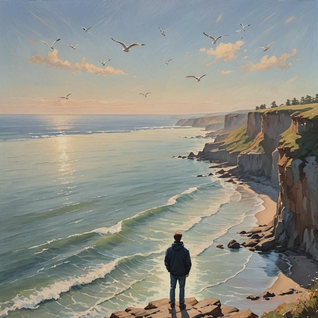 Serene Seascape with Figure, Impressionist Style