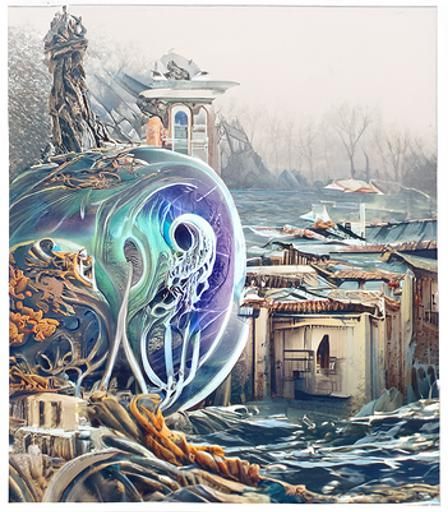 Bioluminescent Octopus in Alchemist's Lab: Neon Illustration